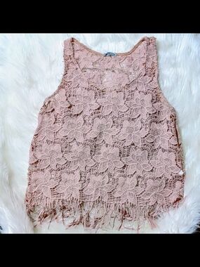Women's Blush Pink Crochet Fringe Tank Top‎
